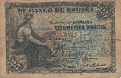 Espagne 25 Pesetas - Femme assise - Armoiries - 1906 - S�rie C