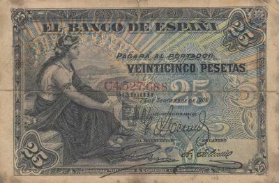 Espagne 25 Pesetas - Femme assise - Armoiries - 1906 - S�rie C