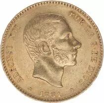 Espagne 25 Pesetas Alfonse XII - Armoiries - 1881