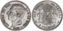 Espagne 5 Pesetas,  Alfonso XII - Armoiries - 1885 (87) MP-M
