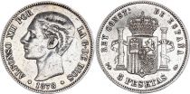 Espagne 5 Pesetas,  Alfonso XII - Armoiries -1878 - Argent - KM.671 - TTB