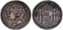 Espagne 5 Pesetas Alfonso XII - Armoiries - 1885  MS-M - TTB - KM.688
