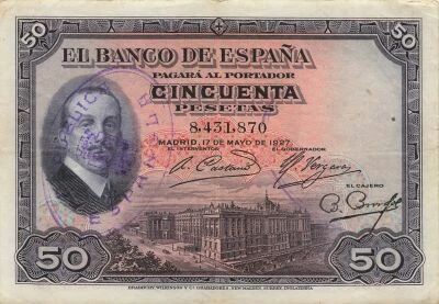 Espagne 50 Pesetas - Alphonse XIII - Tamponn� (1931) - P.80