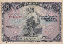 Espagne 50 Pesetas - Femme all&eacute;gorique - Armoiries - 24-09-1906 - S&eacute;rie A7