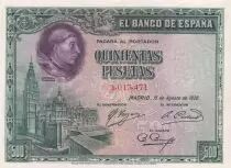 Espagne 500 Pesetas - Cardenal Cisneros - 1928 - sans s&eacute;rie