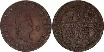 Espagne 8 Maravedis Ferdinand VII - Armoiries - 1820