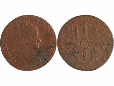 Espagne 8 Maravedis Isabelle II - Armoiries - 1846