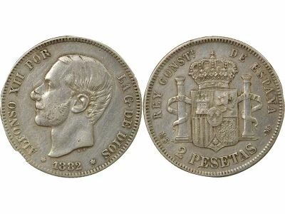 Espagne Alphonse XII - 2 Pesetas Argent - 1882 Madrid