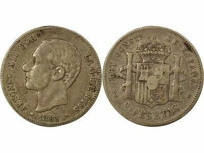 Espagne Alphonse XII - 2 Pesetas Argent - 1883 Madrid