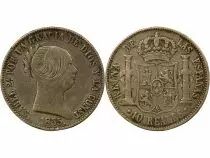 Espagne Isabelle II - 10 Reales Argent - 1855 Barcelone