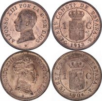 Espagne Lot 2 x 1 centimo - Alfonso XIII  - 1912  et 1906 - SPL