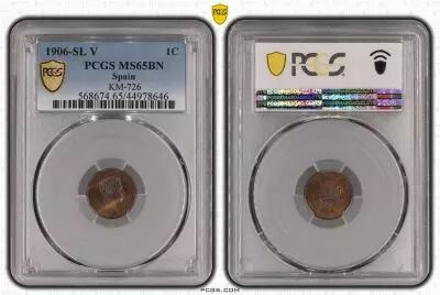 Espa�a 1 centimo - Alfonso XIII  - 1906 - PCGS MS65BN