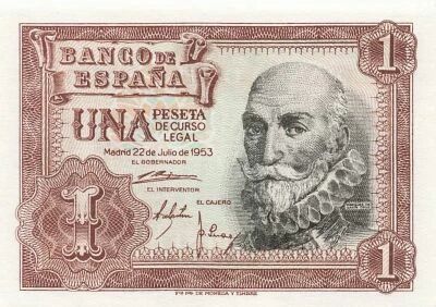 Espa�a 1 Peseta - Marquis de Santa Cruz - 1953 - P.144