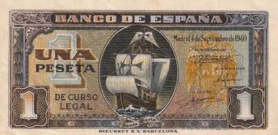 Espa�a 1 Peseta - Santa Maria - Serial A - 1940 - P.122