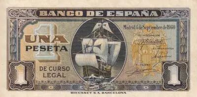 Espa�a 1 Peseta - Santa Maria - Serial H - 1940 - P.122