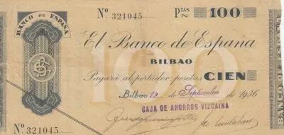 Espa�a 100 Pesetas - Bilbao - 1936 - P.S554b