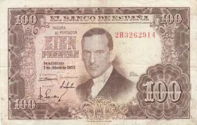 Espa�a 100 Pesetas - J.R. de Torres - 07-04-1953 - Serial 2R