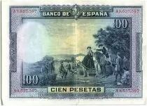 Espa&ntilde;a 100 Pesetas M. De Cervantes - 1928 - Serial A - VF - P.76