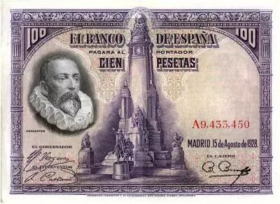 Espa�a 100 Pesetas M. De Cervantes - 1928 - Serial A - XF - P.76