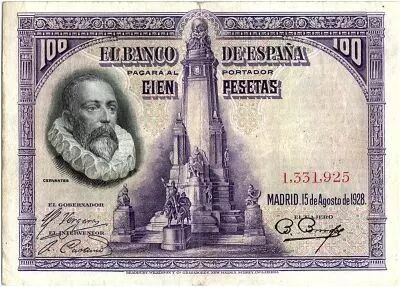 Espa�a 100 Pesetas M. De Cervantes - 1928 - without serial - VF - P.76
