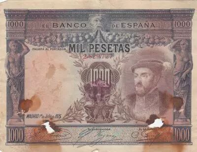Espa�a 1000 Pesetas Carlos I - 1925 - Poor - P.70