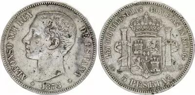 Espa�a 5 Pesetas - Alfonso XII - Arms - 1875 - Silver - KM.671
