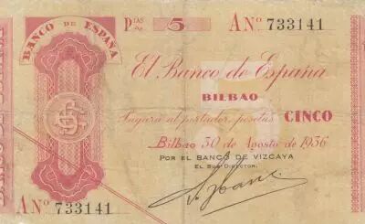 Espa�a 5 Pesetas - Por el banco de Vizcaya - 1936 - P.S551b-g