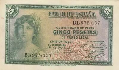 Espa�a 5 Pesetas - Woman - Various serial - 1935