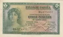Espa&ntilde;a 5 Pesetas - Woman - Various serial - 1935