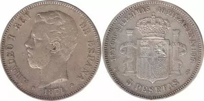 Espa�a 5 Pesetas Amadeo I - Arms - 1871