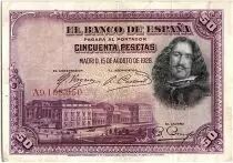 Espa�a 50 Pesetas  - D. V�lasquez - 1928 - Serial A - VF - P.75