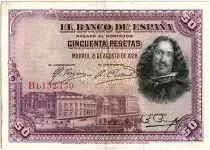 Espa�a 50 Pesetas  - D. V�lasquez - 1928 - Serial B - VF - P.75