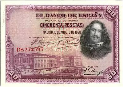 Espa�a 50 Pesetas  - D. V�lasquez - 1928 - Serial D - VF - P.75