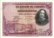 Espa&ntilde;a 50 Pesetas  - D. V&eacute;lasquez - 1928 - Serial D - VF - P.75