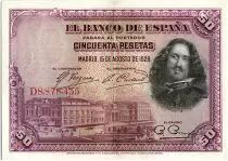 Espa�a 50 Pesetas  - D. V�lasquez - 1928 - Serial D - XF to AU - P.75