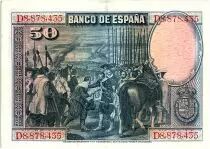 Espa&ntilde;a 50 Pesetas  - D. V&eacute;lasquez - 1928 - Serial D - XF to AU - P.75