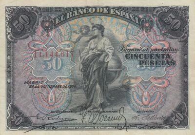 Espa�a 50 Pesetas - Allegorical woman - Coat of arms - 24-09-1906 - P58a
