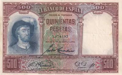 Espa�a 500 Pesetas  -  J. S. de Elcano - 1931 - P.85