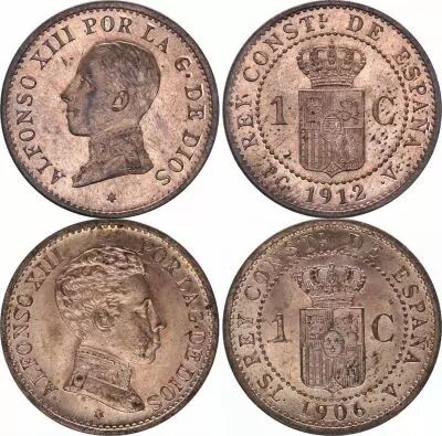 Espa�a Lot 2 x 1 centimo - Alfonso XIII  - 1912  and 1906 - AU