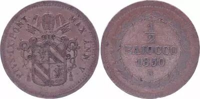 Estado Pontifical 1/2 Baiocco  - Pivs IX - 1850 R V