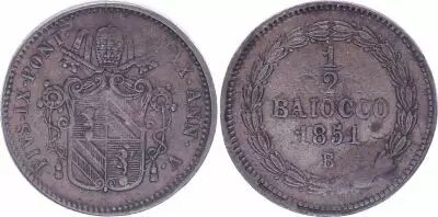 Estado Pontifical 1/2 Baiocco  - Pivs IX - 1851 B V