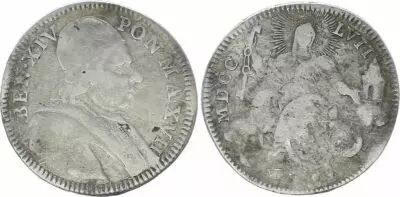 Estado Pontifical 1/5 Scudo Benoit XIV- The Virgin Mary - MDCCLVII 1757