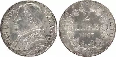 Estado Pontifical 2 Lire Pie IX - XXII - 1867 R Rome