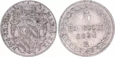 Estado Pontifical 5 Baiocchi  - Pivs IX - 1864 R