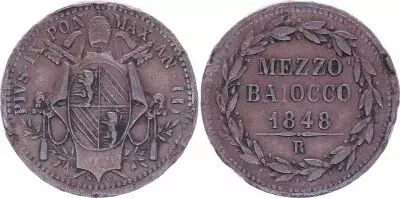 Estado Pontifical Mezzo Baiocco - Pivs IX - 1848 R IIII