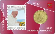 Estado Vaticano Pack of 4 Coincards 50 euro cents + 2023 stamp