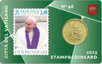 Estado Vaticano Pack of 4 Coincards 50 euro cents + 2023 stamp