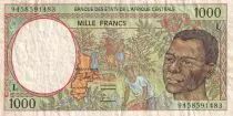 Estados de �frica Central 1000 Francs -  Young man - Harvesting coffee beans - ND (1995) - F (Centrafrique) - VF+ - P.302Fc