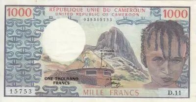 Estados de �frica Central 1000 Francs - Young boy - House - Mountain - 1974 - Serial D.11