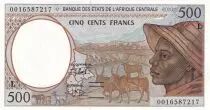 Estados de �frica Central 500 Francs - Young man, ox, deers - ND (1993-2000) - Letter L ( Gabon) - P.401L